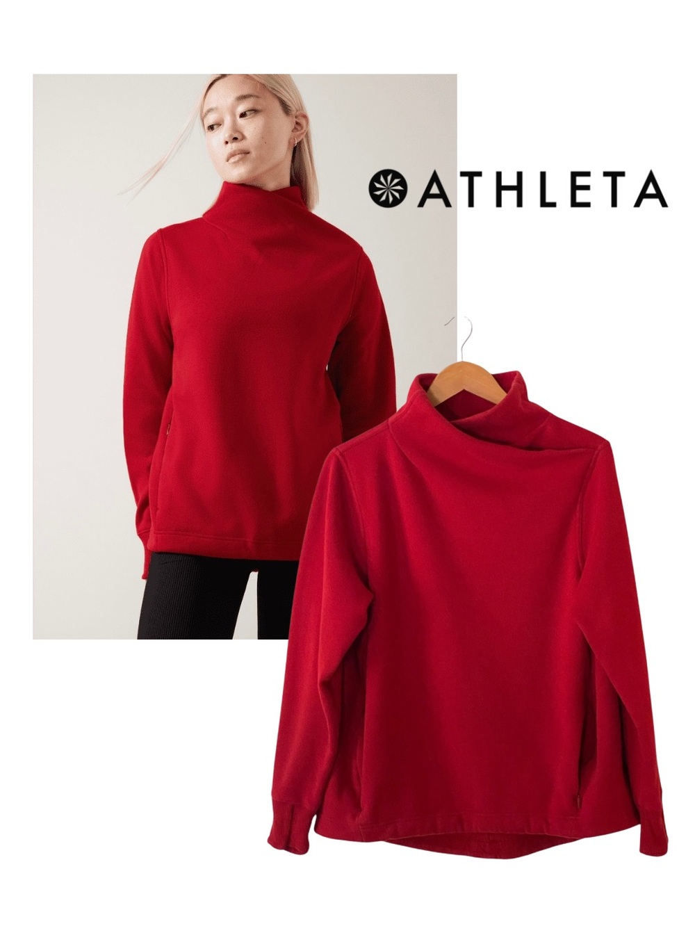 Athleta Cozy Karma Twist Neck Sweatshirt Soft Relaxed Layering Lg